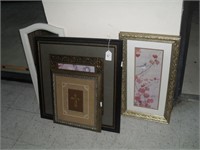 3 FRAMED PRINTS AND MIRROR