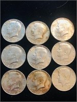 9 Half Dollars 40% silver