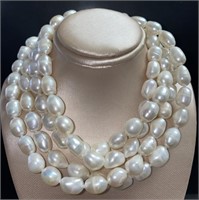 Genuine 50" White Baroque 9 mm Pearl Necklace