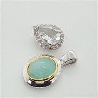 $160 Silver Emerald(1.3ct) White Topaz Set Of 2 Pe