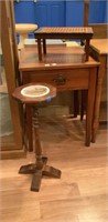 Wooden Sidetable, Cane Bottom Stool & Stand