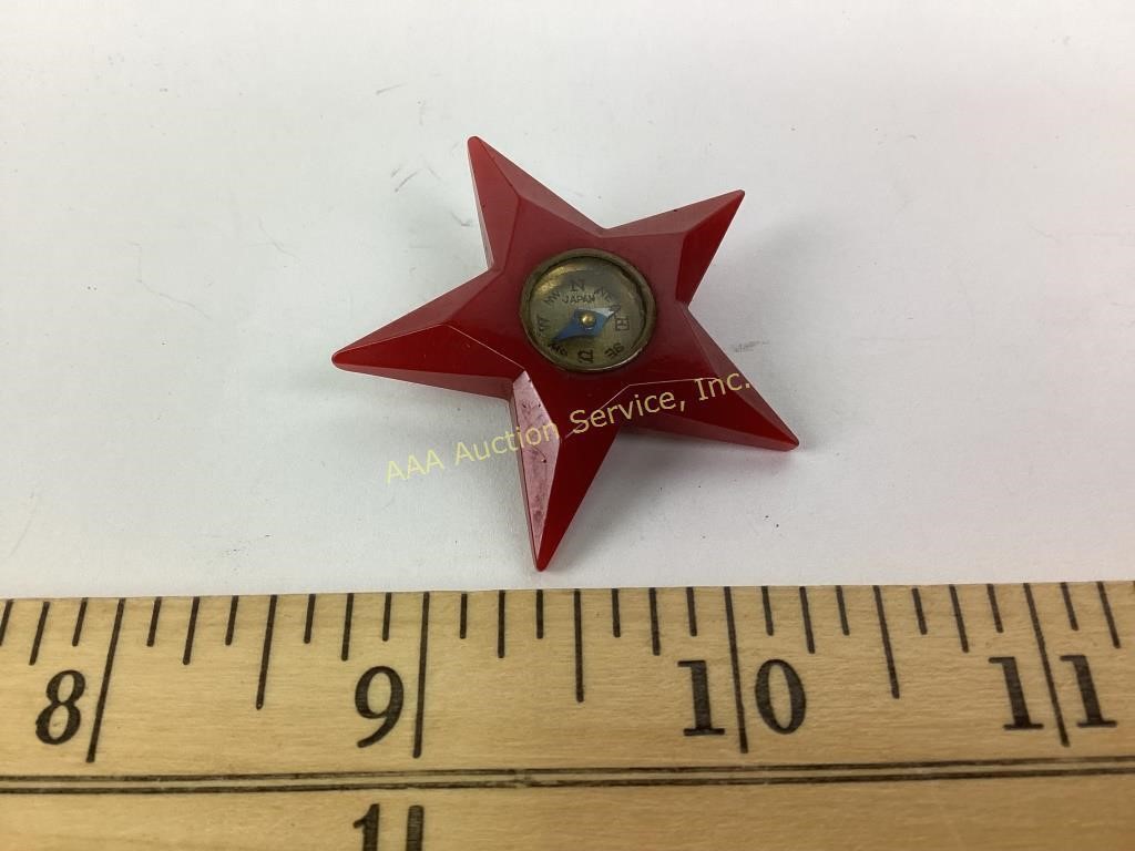 Cherry red Bakelite compass button Star shaped,
