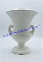 White Ceramic Double Handled Vase (9”) - No