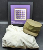 (O) A Vintage army hat, a navy uniform top with