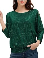 ($41) JASAMBAC Sparkly Tops for Women Loose Crewne