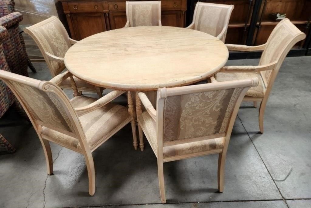 11 - MARBLE ROUND TABLE W/ 6 CHAIRS