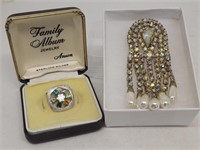 STERLING FAMILY ALBUM TIE TACK AND VINTAGE BROACH