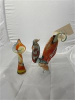 2 Pcs Blown Glass Rooster & Vase approx 9"H