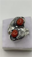 Coral Sterling Ring Size 8.25