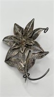 Very Old Antique Silver Flower Pin