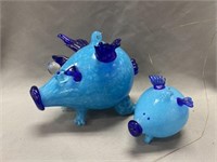 (2) Art Glass Pig Form Ornaments