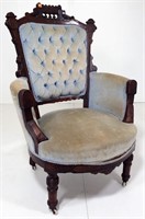 East Lake Arm Chair, walnut, tuffed back, white