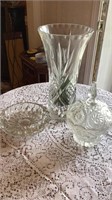 Crystal Vase, EAPC Lidded Candy Dish and Candy