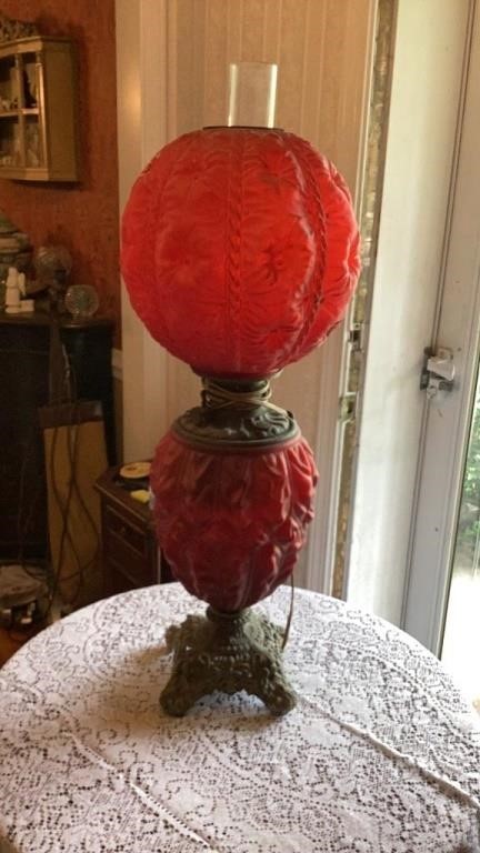Antique Red Satin Gone With the Wind Lamp