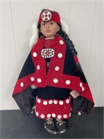 Native American Doll with Red and Black Dress/Cape