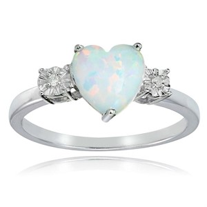 Sterling Opal and Genuine Diamond Heart Ring