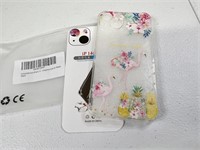 iPhone 14 Case - Transparent w/ Flamingos/Flowers