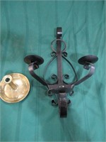 20" Black iron wall candle holder & brass holder