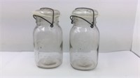 Two old Ball Ideal Canning Jars with wire closures