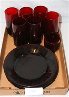 FLAT BOX OF RUBY RED GLASSWARE