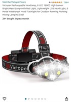 Victoper Rechargeable Headlamp, 8 LED 18000