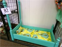 TEAL WOODEN DOLL BED