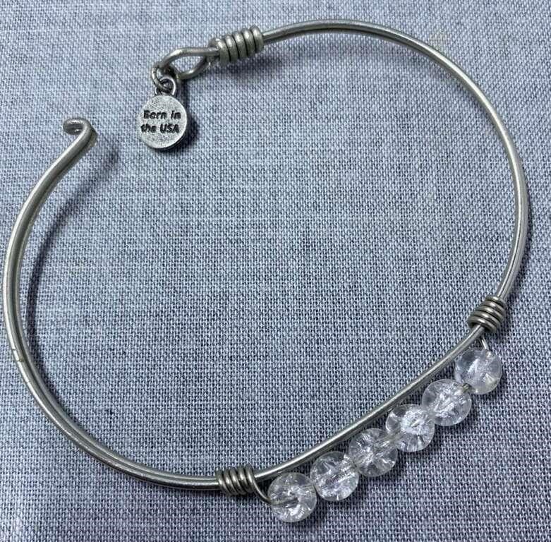 USA Made Bead Silvertone Cuff Bracelet