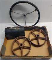 Vintage Wheels, Lunch Box, & Tractor Steering