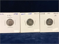 2016, 17, 18  Canadian Dimes  SP65 & Unc