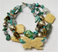Vintage Triple Turquoise/Shell Bracelet 32 Grams