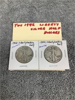 Two 1942 Liberty Walking Half Dollars