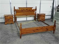 Cedar Queen Size Bed & 2 Matching Nightstands