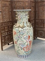 Monumental Chinese Floor Vase, Pale Yellow