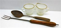 Vintage Kitchen Tools W/Fire King Coffee Cups