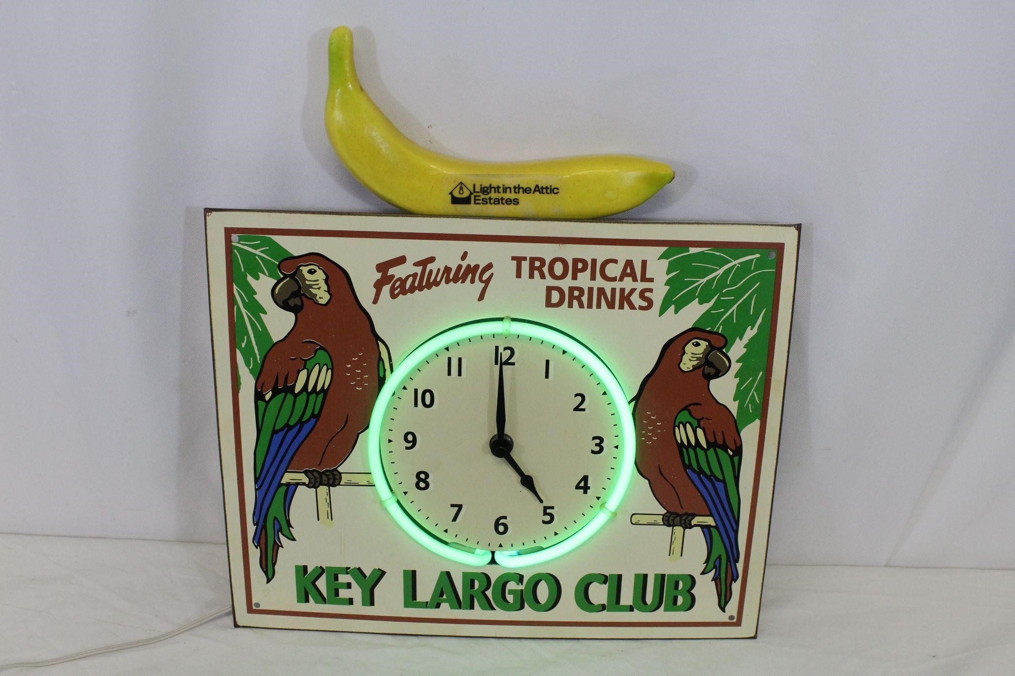 Vintage Key Largo Club & Parrots Neon Clock Sign