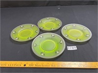 Green Uranium Glass Hand Painted Plates