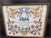 VINTAGE CROSS STITCH NEEDLE POINT IN FRAME