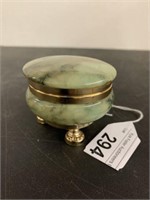 VINTAGE FOOTED GREEN MARBLE TRINKET BOX - 2 in x