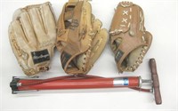 Set of 3 Baseball Mitts & Tire Pump