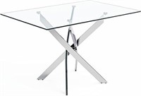Tempered Glass Dining Table with Chromed Legs,47"