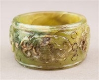 Chinese Green Jade Carved Longevity Bangle