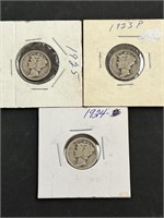 3 Mercury Dimes (1925, 1924, 1923)