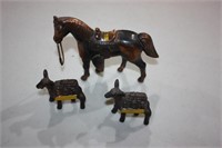 Bronze horse and donkeys
