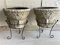 Concrete Appearance Planters w/ Stands (2)