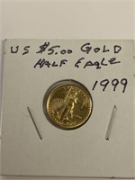 1999 five dollar gold piece coin