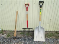 fork, shovel, pickaxe