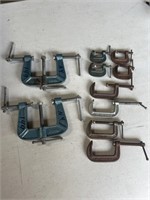 10 C clamps.  Pair of 3 way 2 1/2in Korea clamps.