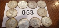 (10) 1964 KENNEDY HALVES 90% SILVER