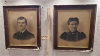2 antique photos man woman 24+inches tall