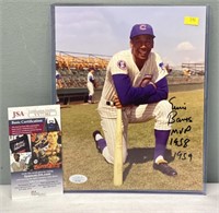 Ernie Banks Signed Baseball Photo JSA